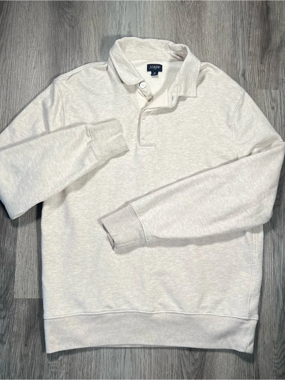 J. Crew Rugby Polo Shirt Mens Medium Beige Grey Preppy 90's Long Sleeve Cotton